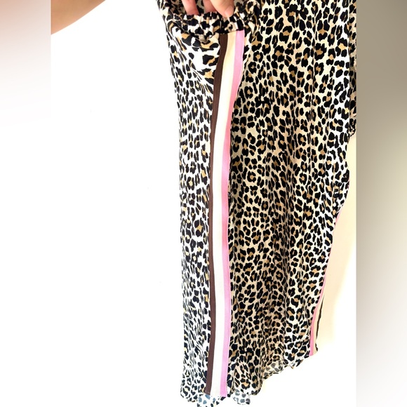 NWT Entro Leopard-Print Caftan Midi Dress with Pink/Brown Trim Large - Picture 6 of 8